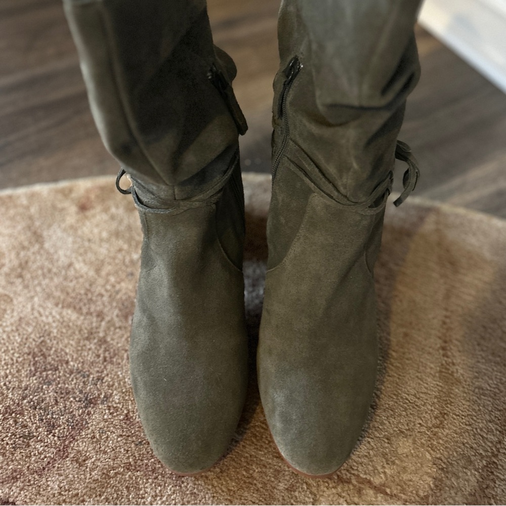 Violet & Red Janine Boho Mid Calf Suede Leather Boot, Olive / Sage Green, Sz 10 - Picture 7 of 10